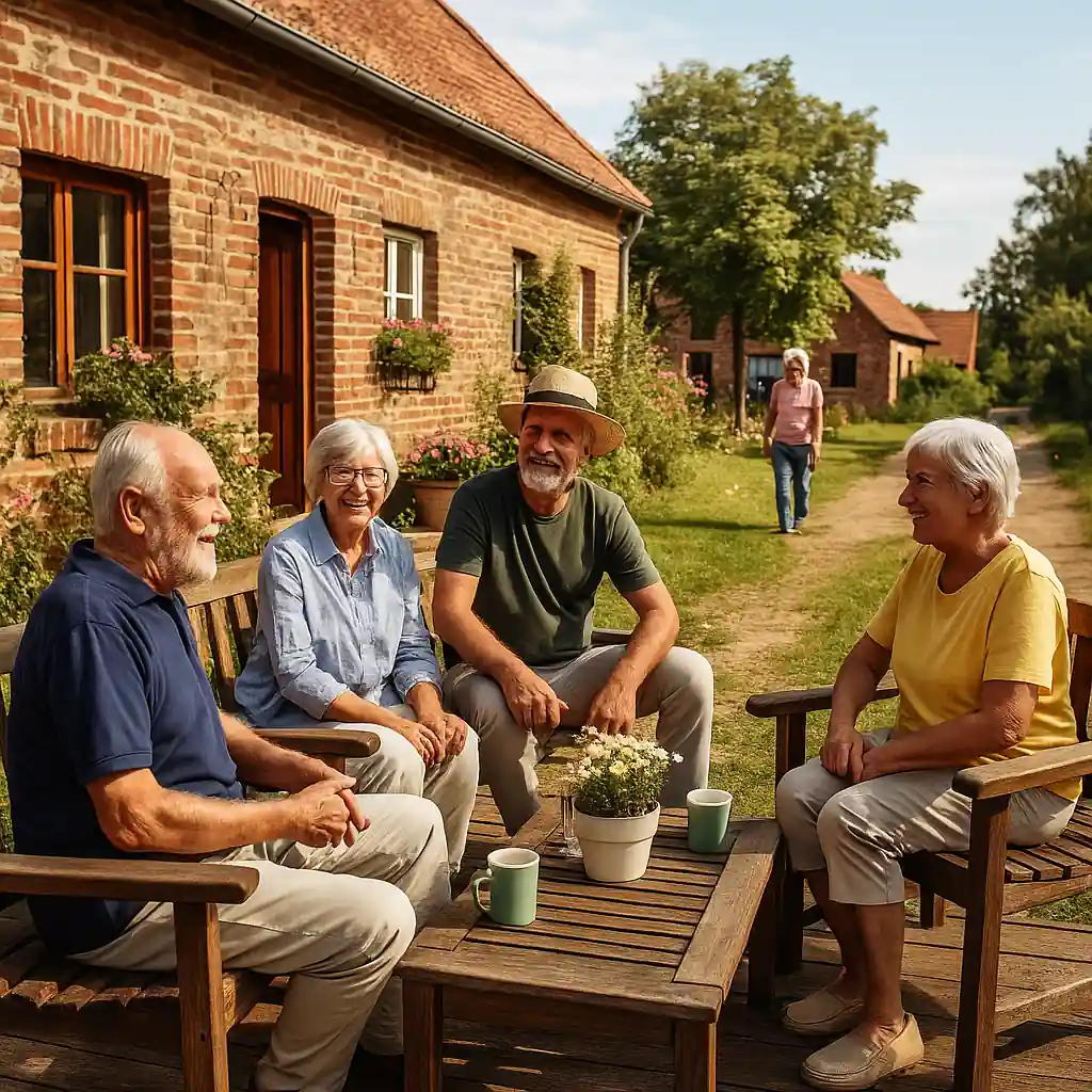 Altersgerechte wohnprojekte auf dm Land, Senioren genießen das Landleben in einem gemeinschaftlichen Wohnprojekt.