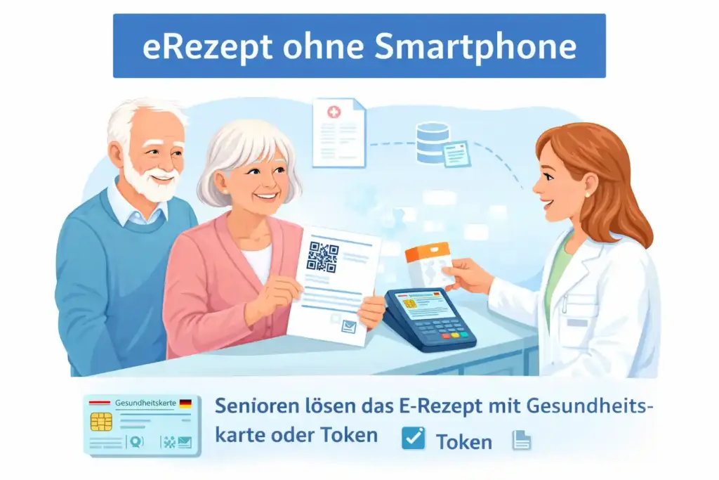 eRezept ohne Smartphone: Senioren lösen das E-Rezept mit Gesundheitskarte oder Token in der Apotheke ein