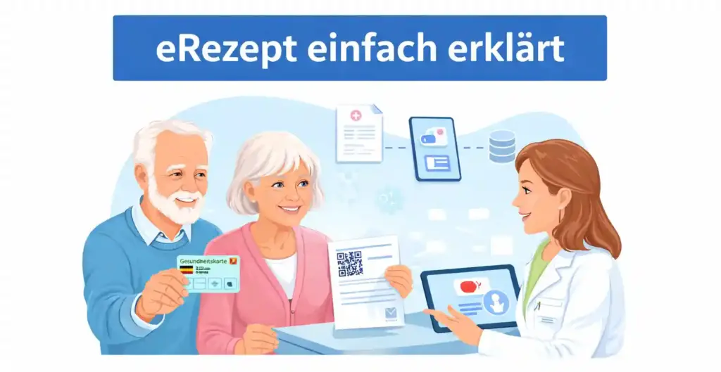 eRezept einfach erklärt: Seniorin löst digitales Rezept mit Gesundheitskarte in der Apotheke ein