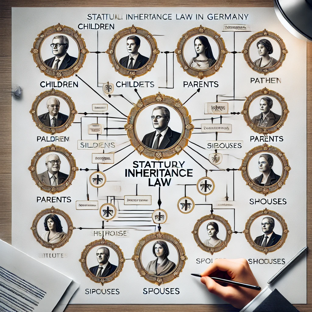 Diagramm der gesetzlichen Erbfolge in Deutschland mit Verwandten der ersten und zweiten Ordnung