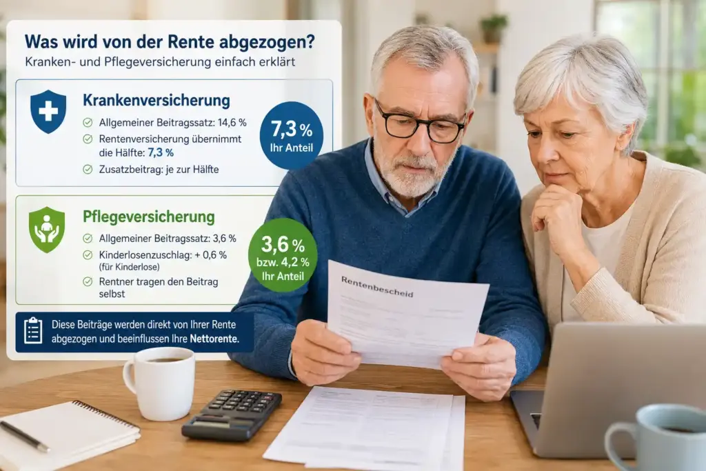 Rentner prüfen Abzüge für Krankenversicherung und Pflegeversicherung auf der Rente