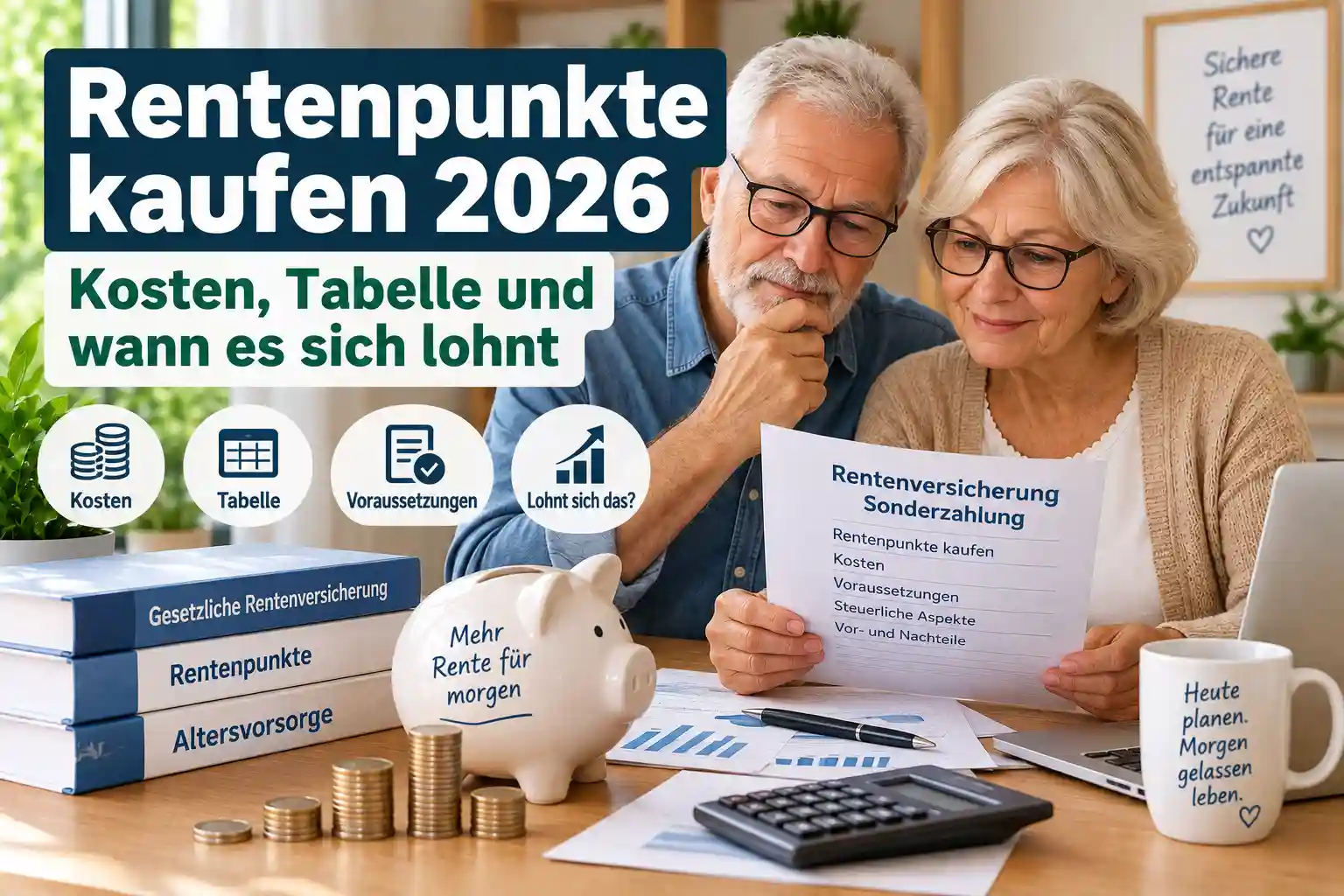 Älteres Paar informiert sich über Kosten und Möglichkeiten zum Kauf von Rentenpunkten