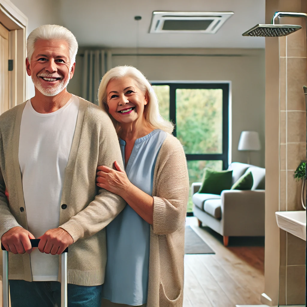 Älteres Paar zieht in eine barrierefreie Seniorenwohnung ein.